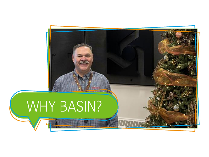 Cory Bryngelson, plant manager at Basin Electric, standing in his office at Leland Olds Station and Antelope Valley Station