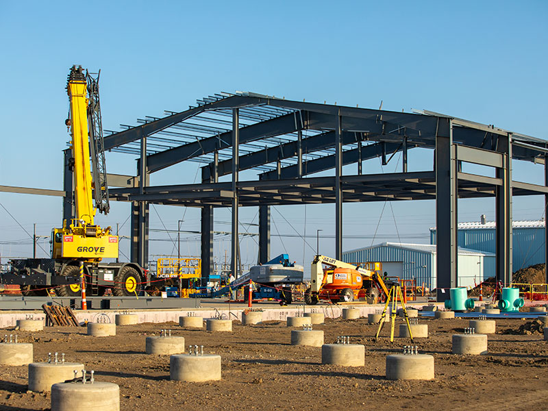 Structural steel on a construction site